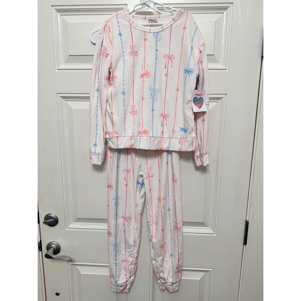 Bmagical by btween Girls Plush Fleece Pajama Set Bows Hearts Size 10 NWT